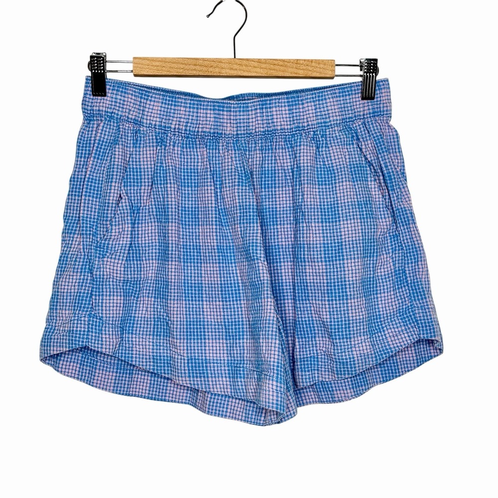 Patagonia Garden Island Shorts Plaid Womens M Hemp Elastic Waist Granola Girl